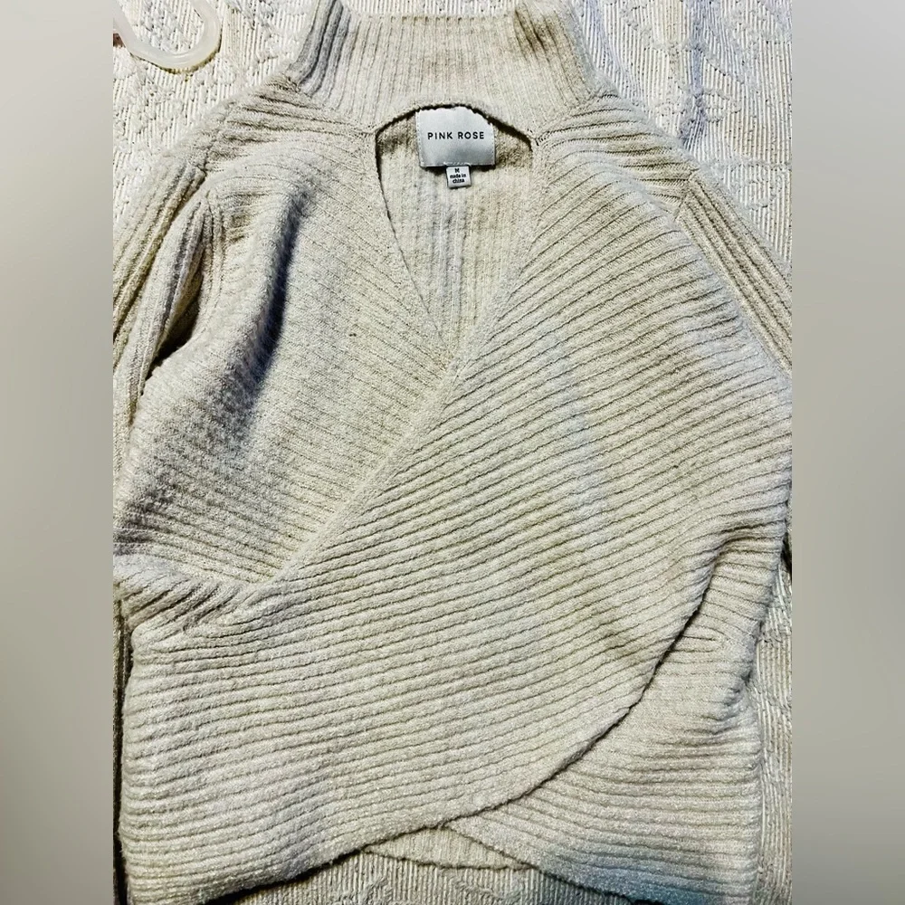 Pink Rose Cream Cowl Neck Sweater with Chunky Knit - Picture 5 of 6